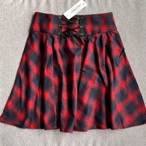 Gothic Plaid Mini Skirts High Waist Skater Cosplay A Line Flare Skirt, Small